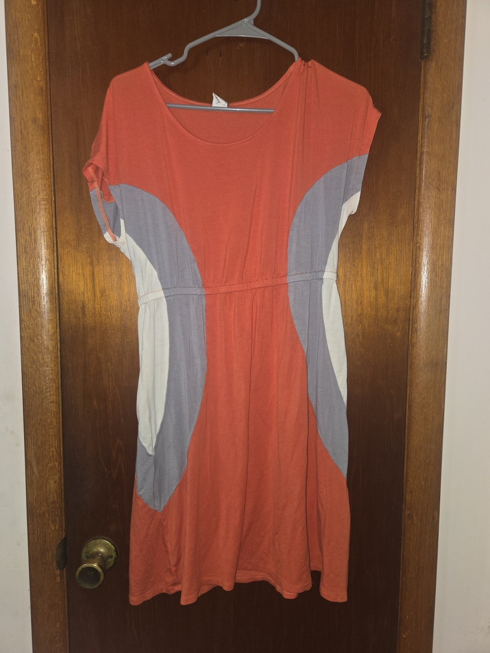 Sangria Orange, Gray & Cream Colorblock Dress